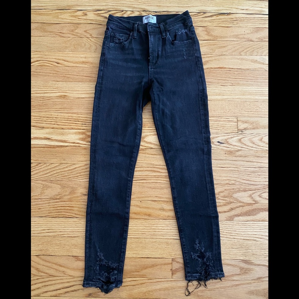Agolde High Waisted Washed Black Distressed Jeans